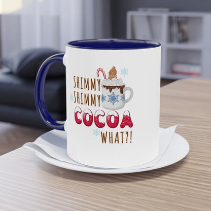 Funny Christmas Mug | Shimmy Shimmy Cocoa What?! Mug | Two-Tone Coffee Mugs 11oz | Holiday Mugs