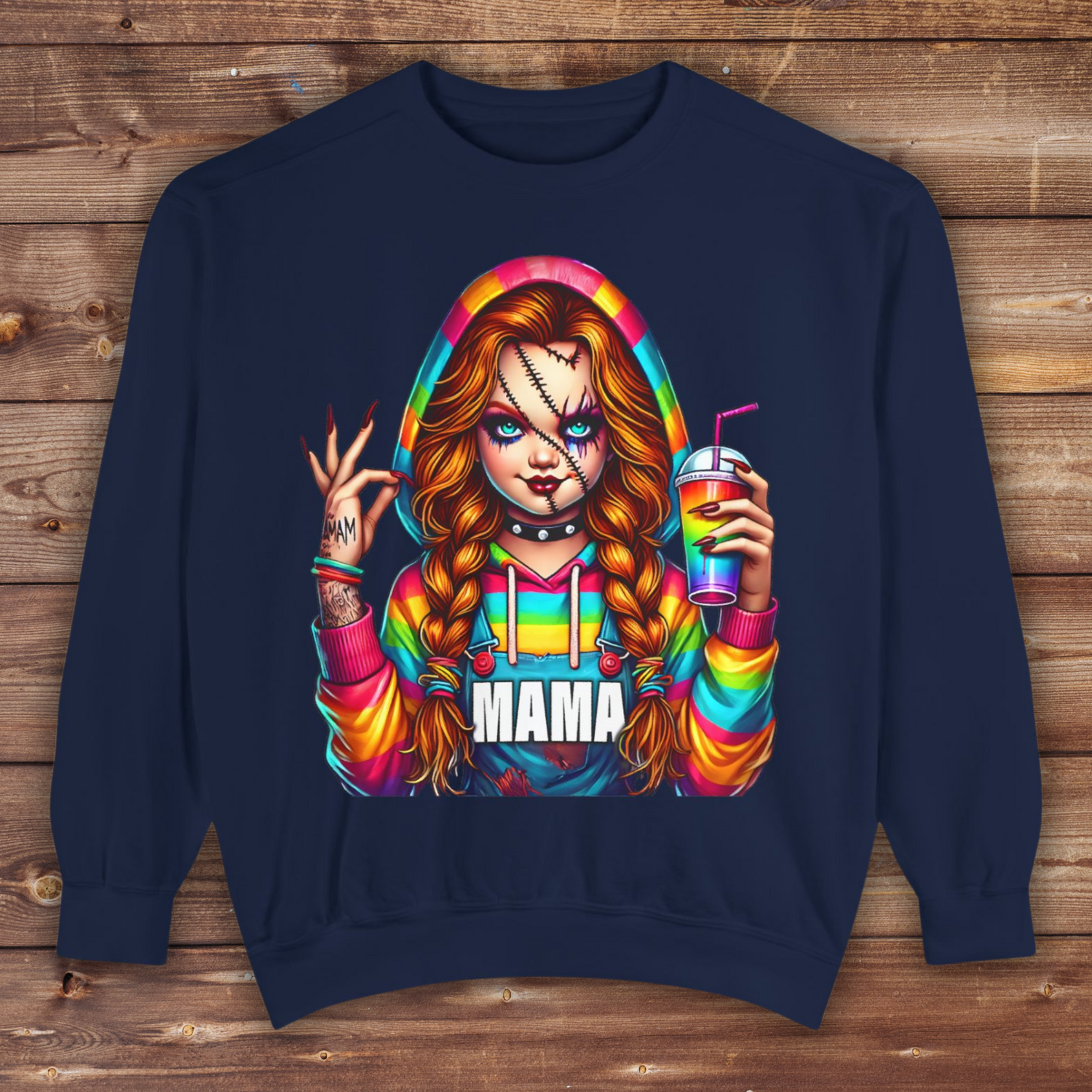 Chucky Mama Crewneck | Cute Spooky Crewneck |Chucky Crewneck | Unisex Garment-Dyed Sweatshirt