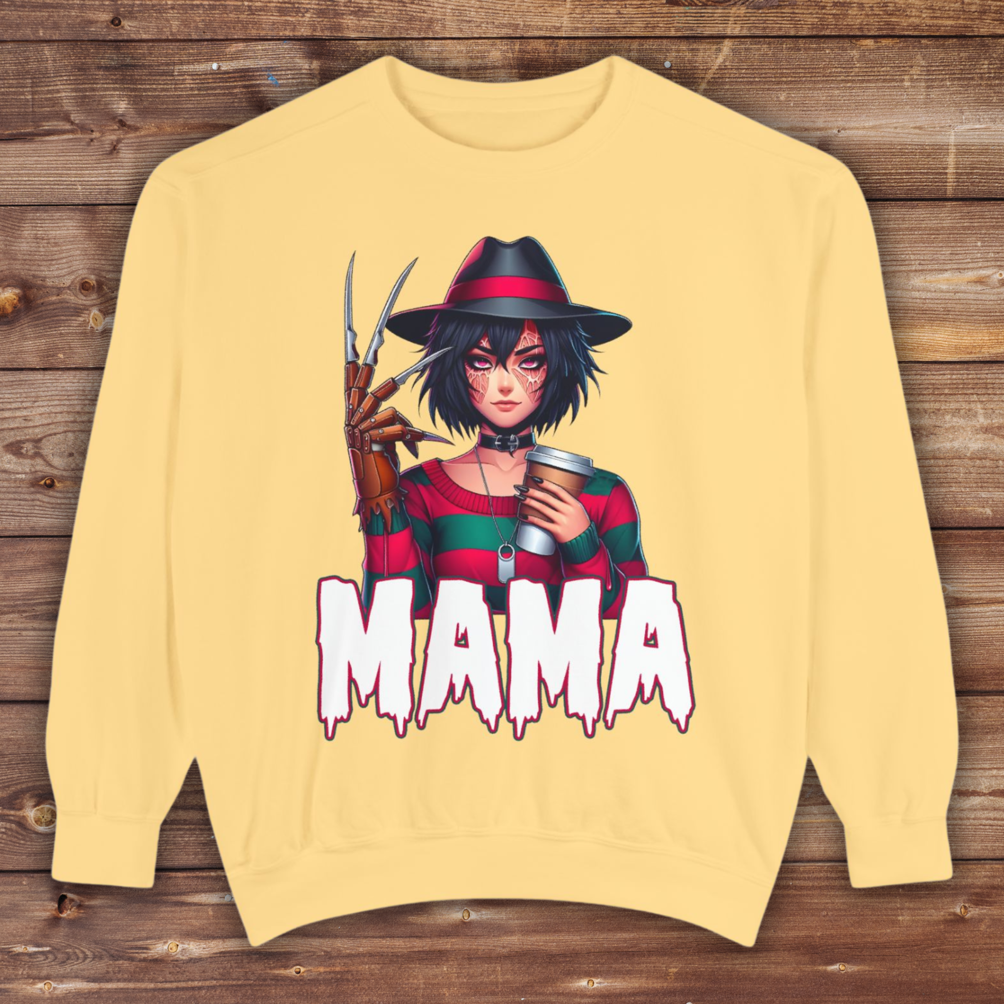 Freddy Krueger Mama Crewneck | Cute Spooky Crewneck | Freddy Krueger Crewneck | Unisex Garment-Dyed Sweatshirt