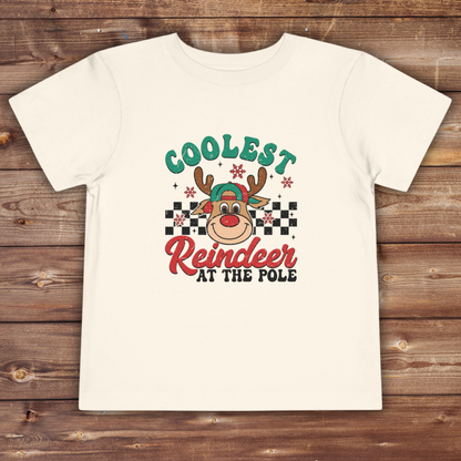 Coolest Reindeer Toddler Short Sleeve Tee - Fun Holiday Shirt for Kids