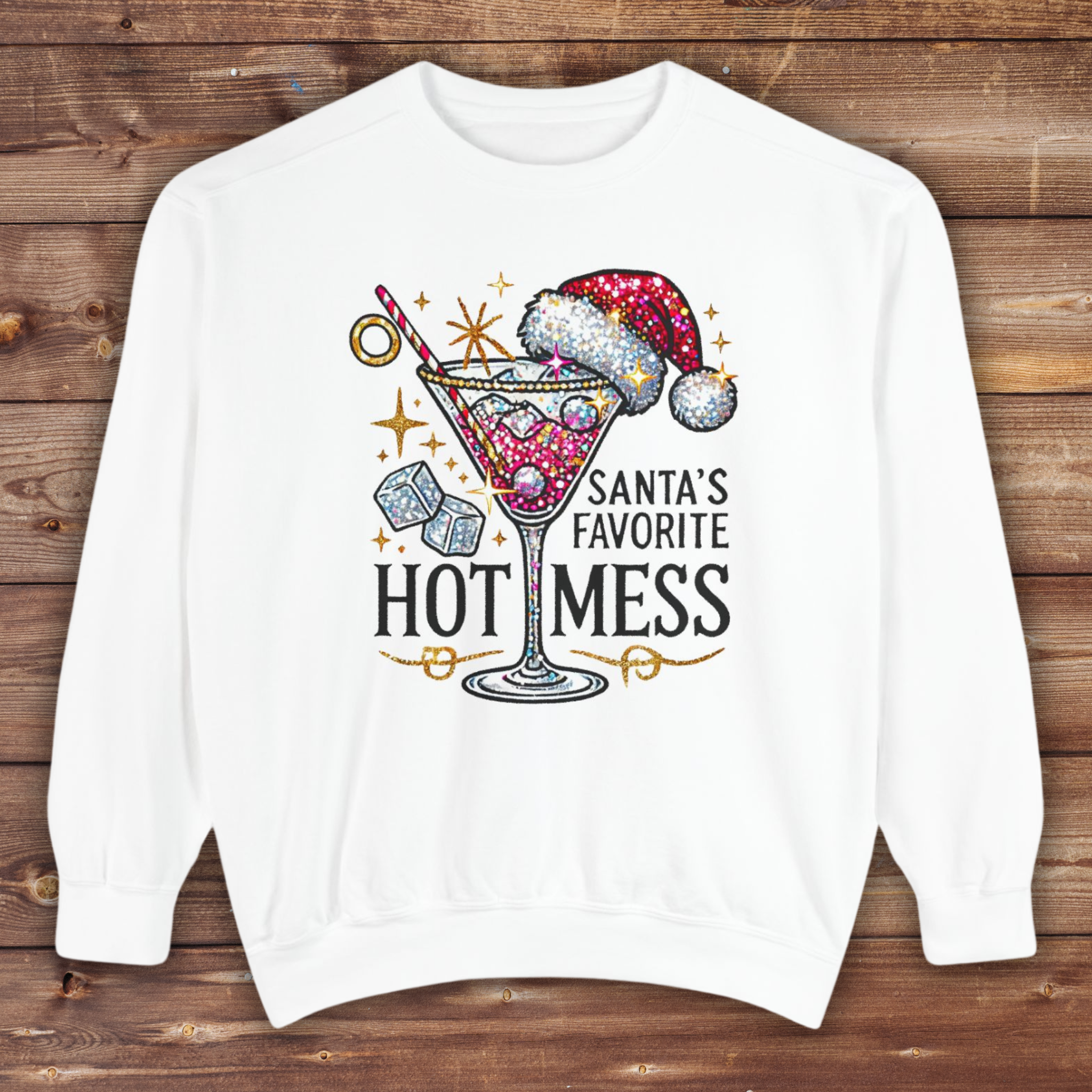 Santa’s Favorite Hot Mess Sweatshirt - Festive Unisex Garment-Dyed Sweatshirt for Holiday Cheer