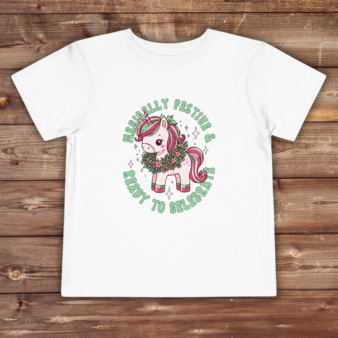 Festive Unicorn Toddler Tee - Merry &amp; Ready to Celebrate