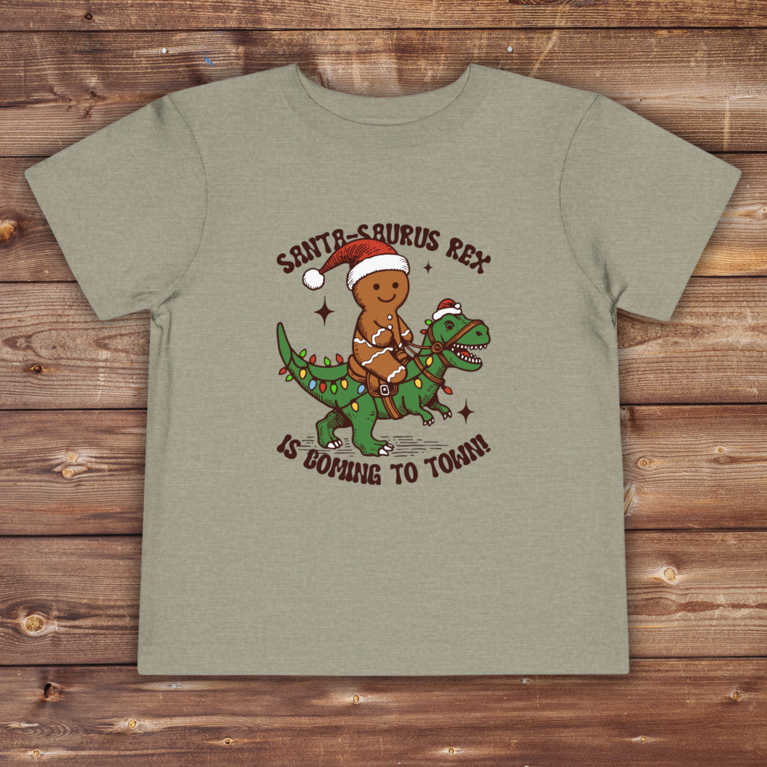 Toddler Short Sleeve Tee - Cute Santa-Saurus Rex Holiday Shirt