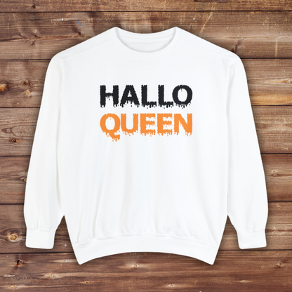 Hallo Queen Crewneck | Halloween Crewneck | Unisex Garment-Dyed Sweatshirt