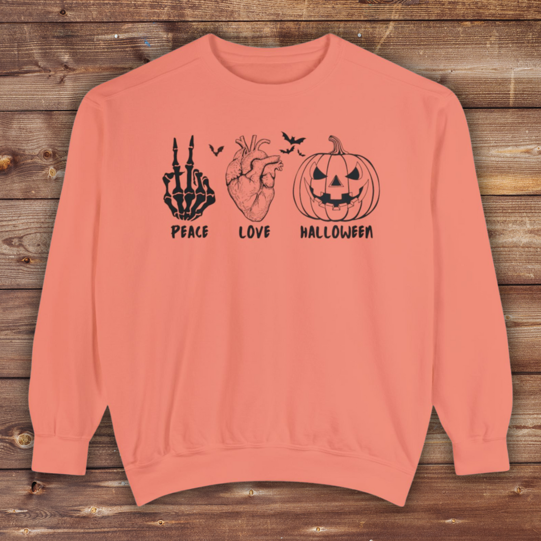 Peace Love Halloween Crewneck | Halloween Crewneck | Unisex Garment-Dyed Sweatshirt